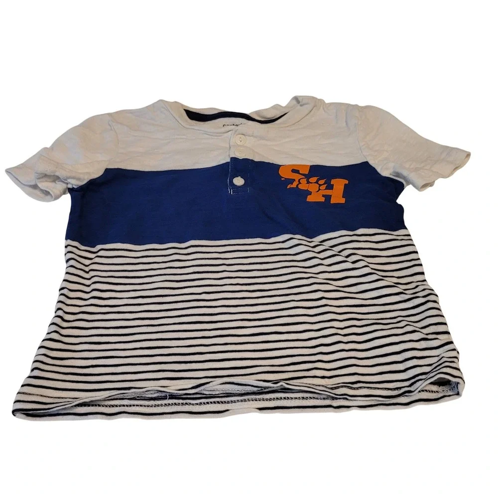 Carters Henley Shirt Toddler 5T Blue White Striped Sam Houston Short Sleeve